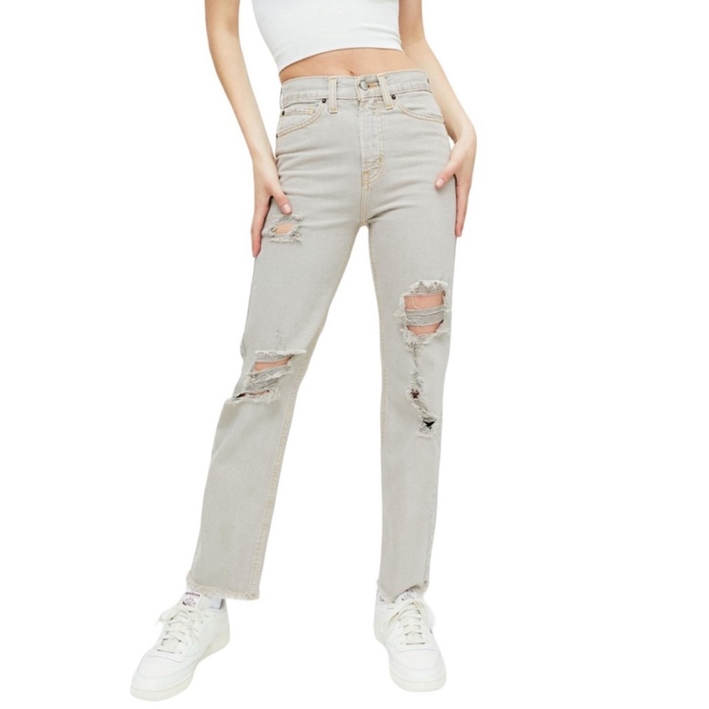 BDG Cowboy Jean High Waisted Destroyed Denim Sand/Tan, Size 25